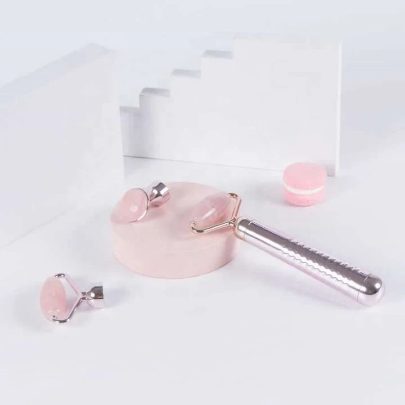 3in1 Electric Face Lift Jade Roller Massager Natural Stone Pink Quartz Facial Tool Healing Skin Care Massage Health Care Machine