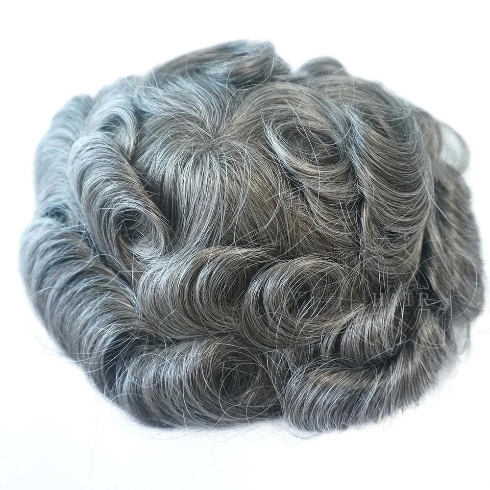 Gray Hair Wig V Looped Natural Hairline Toupee Men Toupee Human Hair Wig Natural Hair Human Hair Wig Ultra Thin PU Base Human Hair Medical Hair Loss Wig