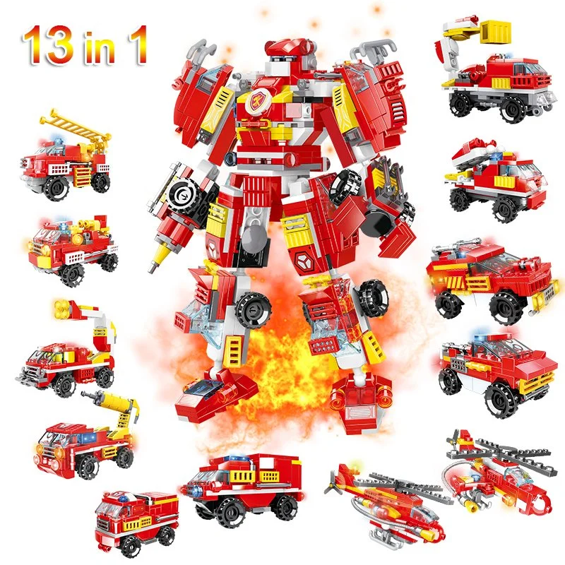 Woma Toys Marque Propre Étudiants Haute Qualité Prix Bas Blocs Petites Briques de Construction 6 en 1 Voiture de Secours Incendie Transformateur Modèle de Robot Ensemble Jouet Voiture Cadeaux de Noël