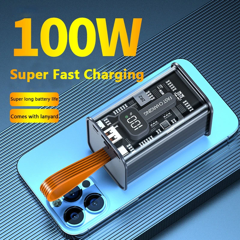 Trésor de charge mécanique transparent 20000 mAh haute capacité Pd20W Super Fast Chargement de l'alimentation mobile