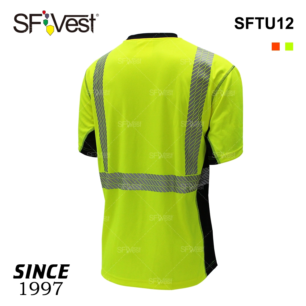 Camiseta de segurança refletiva ANSI Hi Vis para homem, para segurança no aeroporto, tráfego rodoviário e segurança em camisas de segurança com mangas curtas para trabalho de guarda.