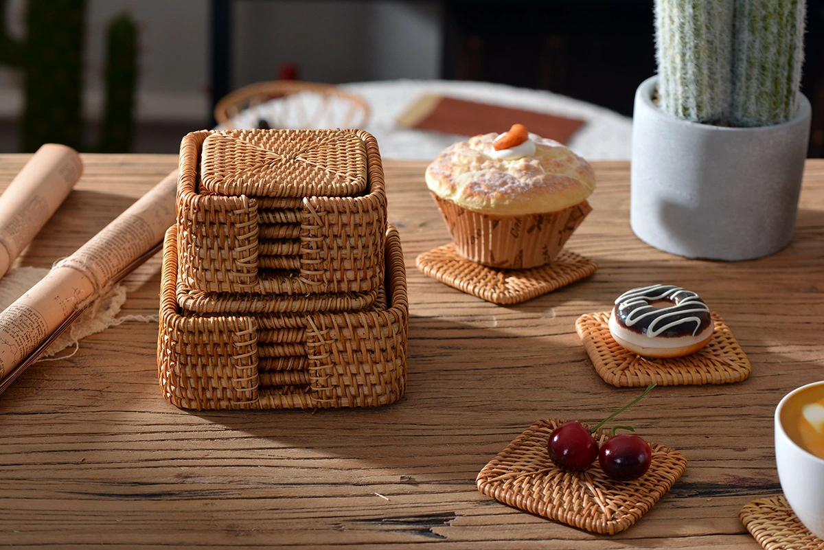 Природные плетеной Handwoven чашки Coaster набор из 5 схема