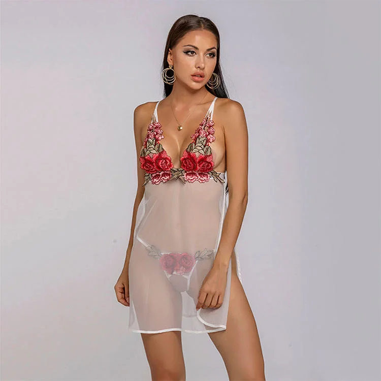 Les femmes Nightwear Lingerie Mature Mesdames nuisette sexy deux pièces voir à travers les vêtements de nuit