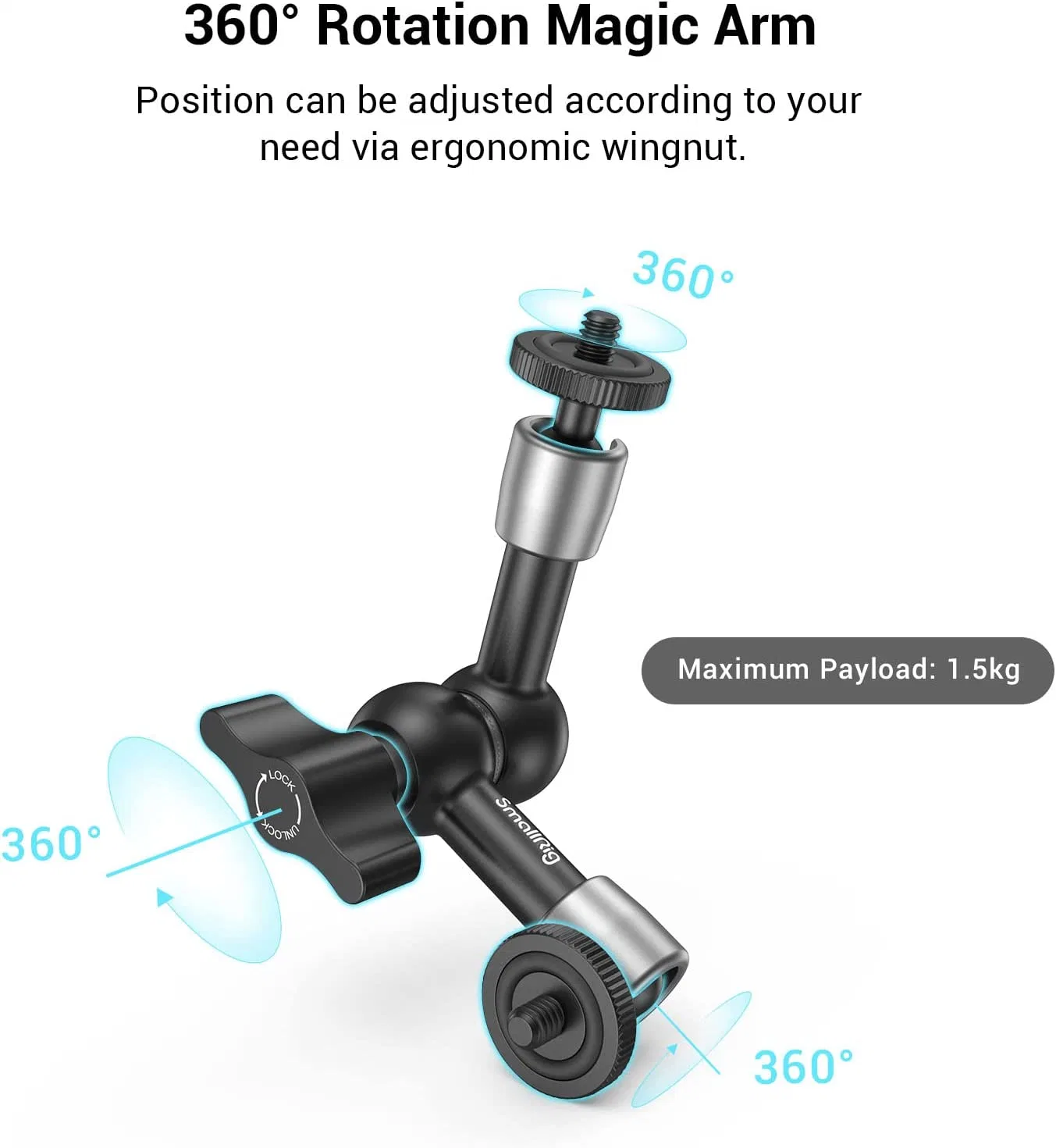 Smallrig Super Clamp con rosca de 1/4" y 3/8" y 5,8 Pulgadas poder de fricción ajustable brazo mágico articulado con rosca de 1/4" Tornillo para monitor LCD/luces LED