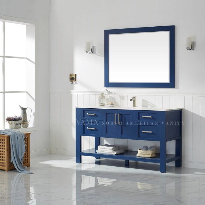 Vama 60 Inch European Solid Wood Blue Bathroom Vanity Cabinet Furniture 784060