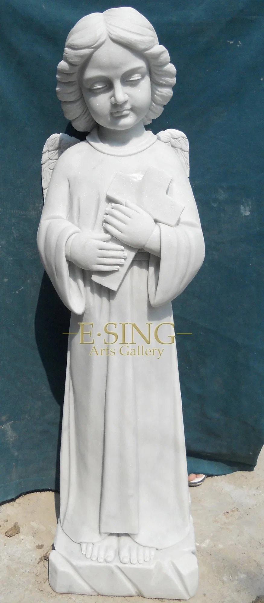 Life Size Natural White Marble Cemetery Angel with Wings Sculpture for Graveyard Decoration