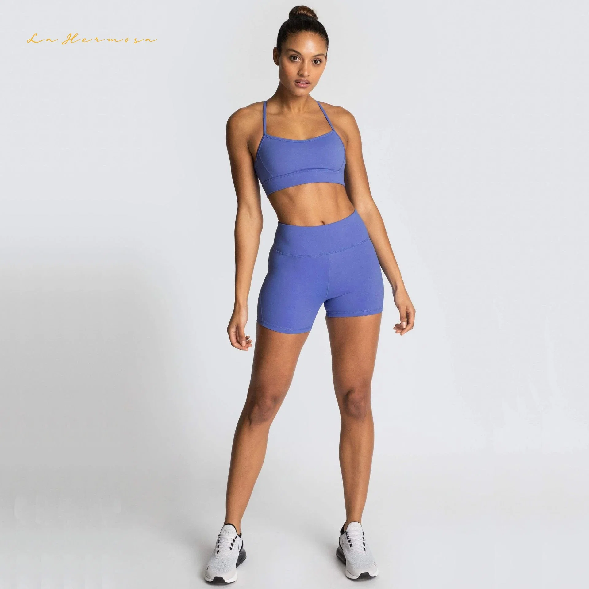 El verano de señora traje de Yoga establece dos piezas chaleco y pantalón Lunares Chaleco Fitness Bra y trajes de pantalón corto deportivo QS0358