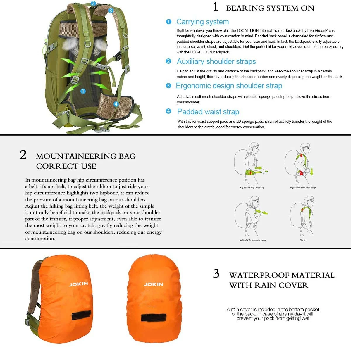 30L Hiking Backpack Daypack Rucksack Trekking Mountaineering Camping