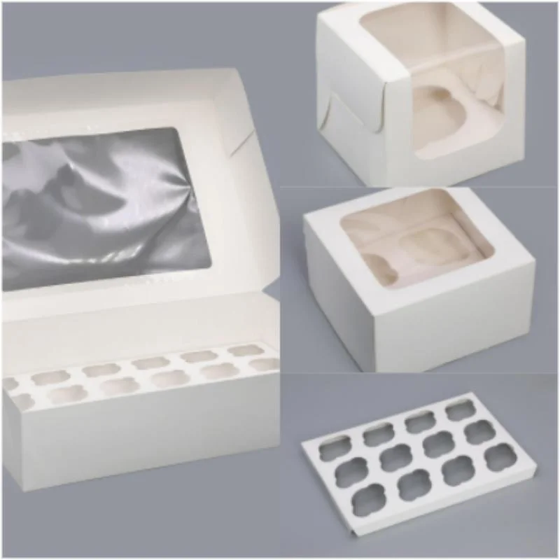 1/2/4/6/12/24 Hole Cardboard Clear Window Cup Cake Box for Cake Cupcake Dessert Bread