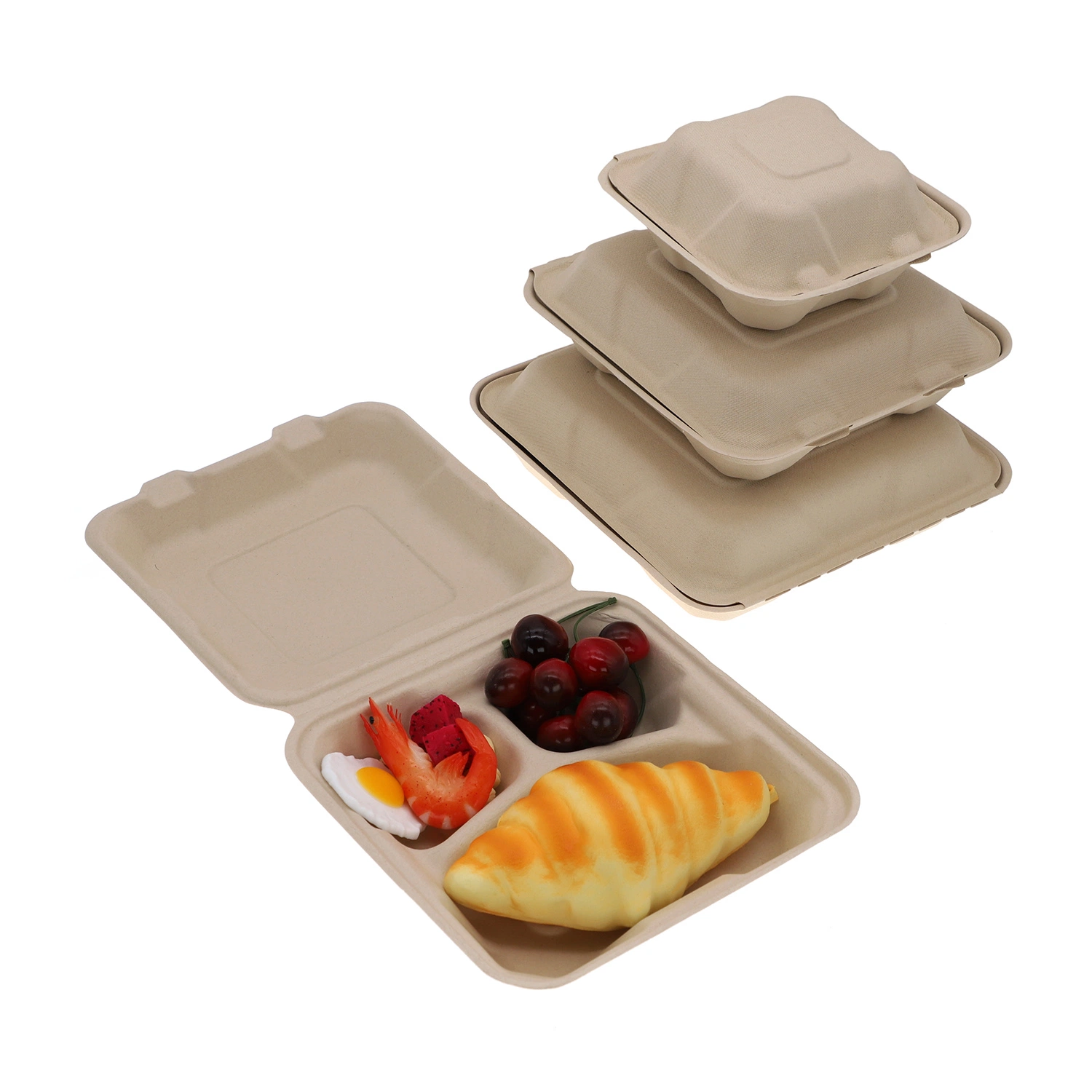 Compostable bagazo de caña Clamshell Restaurante suministro comida para llevar Embalaje Cajas Contenedores