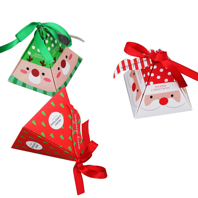 Custom Christmas Candy Box Foldable Triangle Kids Toy Gift Box with Christmas Tree Pattern