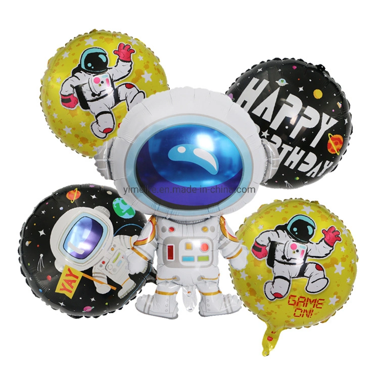 Baby Birthday Astronaut Theme Party Decorated with Cartoon Astronaut Rocket Spacecraft Aluminum Foil Balloon Set