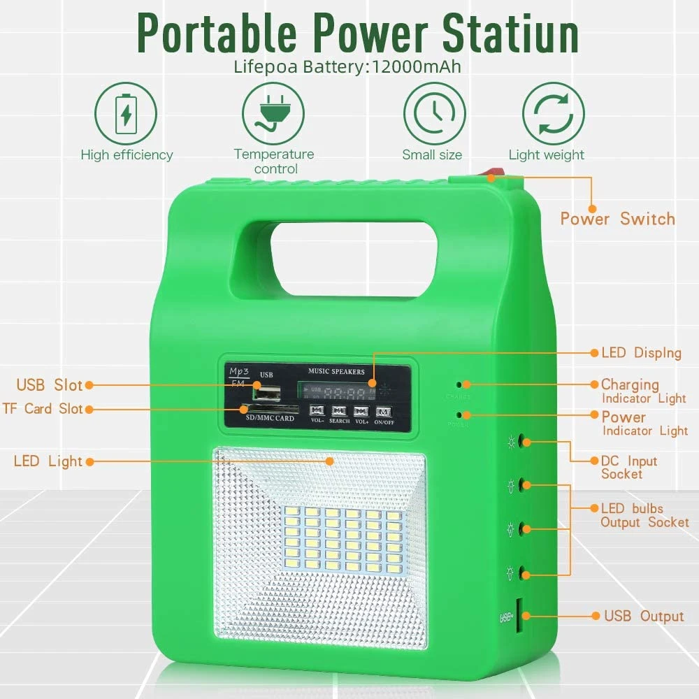 Casa Solar portátil Sistema de iluminación LED de la Radio Bluetooth de iluminación LED LED Solar Inverter