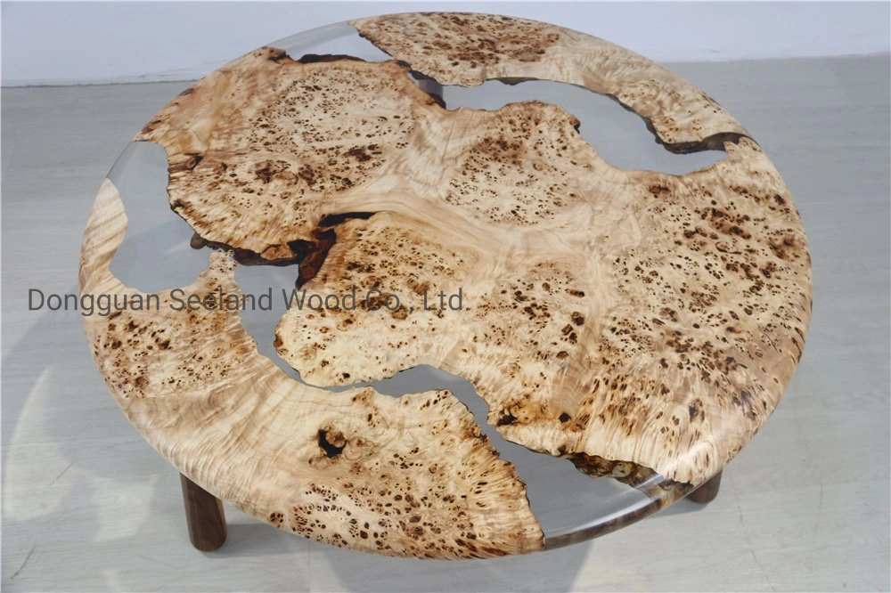 Custom Poplar Burl Wood Texture Epoxy Round Coffee Table for Modern Furniture