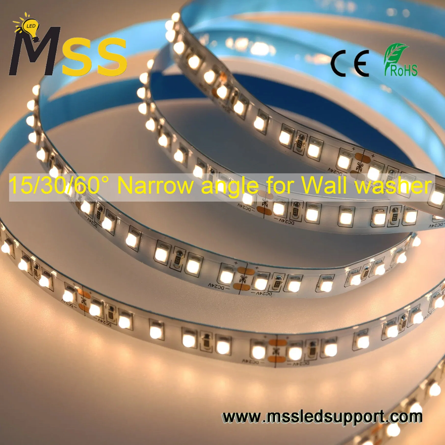 High Efficacy Optical LED Strip 2835 30deg 60deg Various Beam Angle Flexible Wall Washer Light