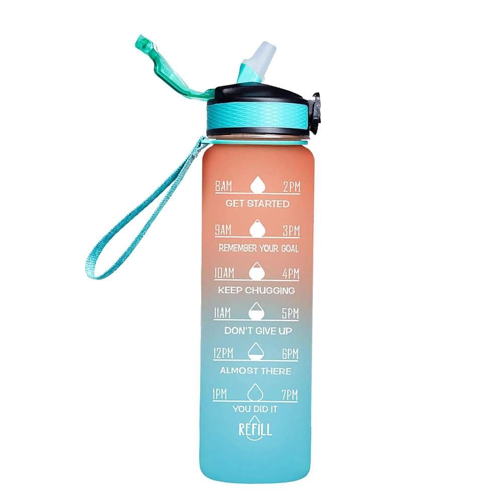 Plastic Cup Sports Water Cup Large-Capacity Straw Cup Portable Gradient Color Space Cup Outdoor Fitness Bottle 1000ml