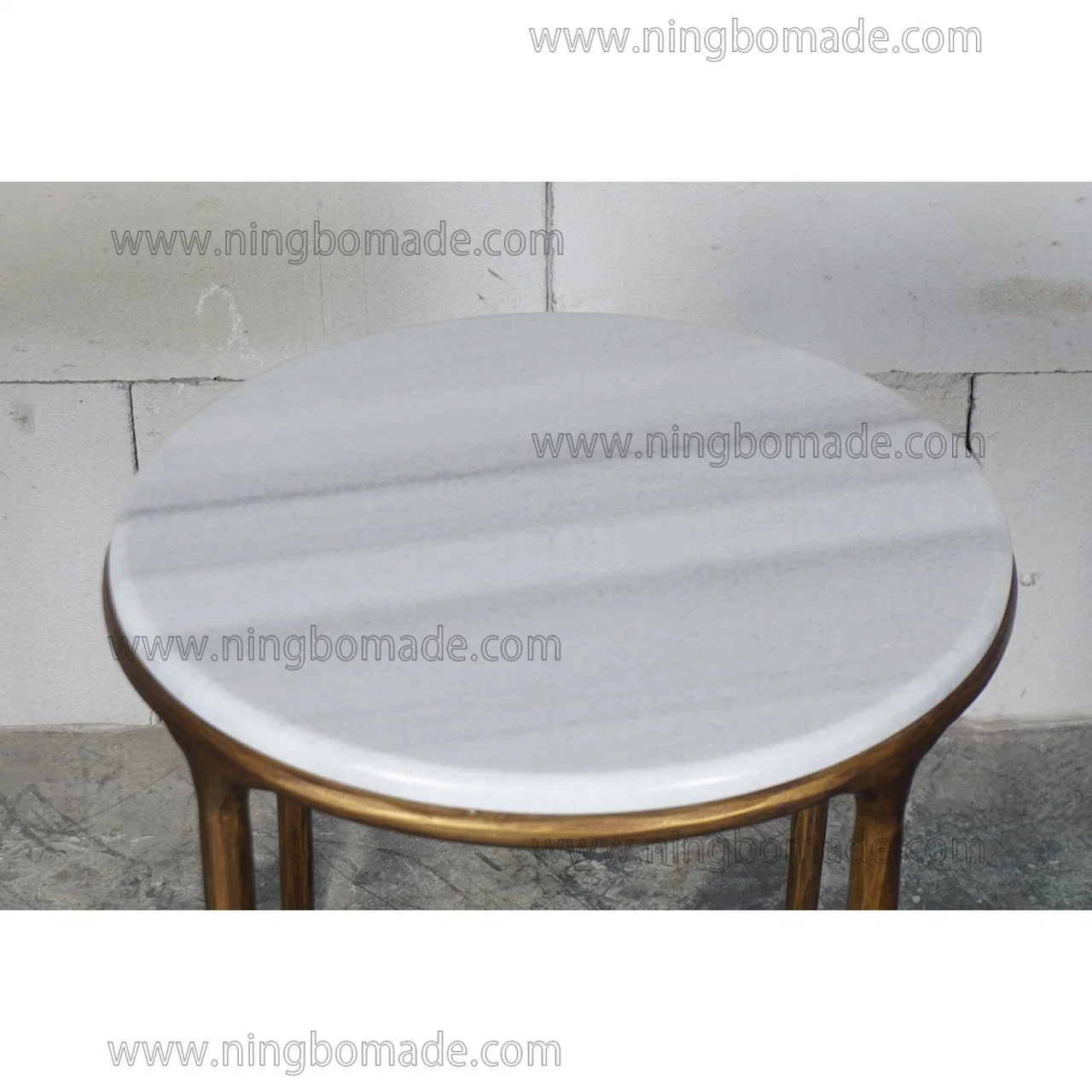 Ancient Hand Hammer Furniture Cloud White Marble Top Antique Brass Solid Iron Base Corner Table