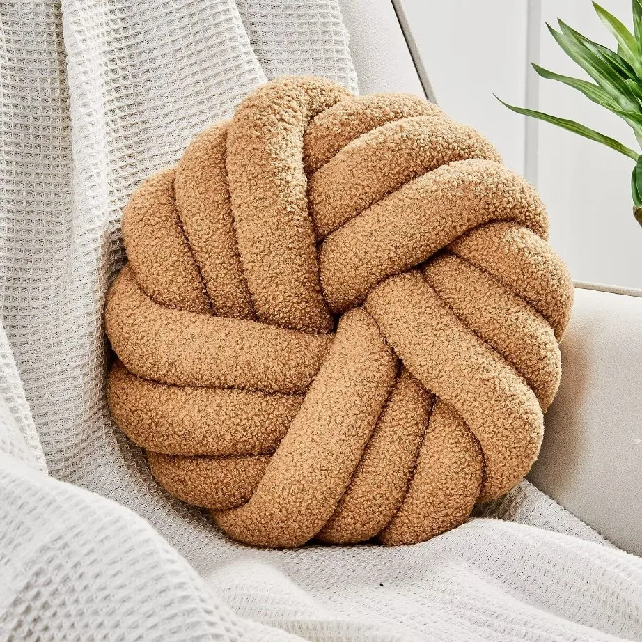 Decorative Round Soft Handmade Knotted Ball Plush Home Decor Cushion Throw Pillow