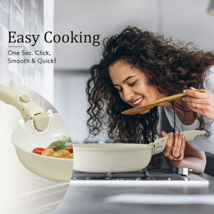 Nonstick Cookware Set Detachable Removable Handle Kitchen Non Stick Dishwasher/Oven Safe Cookware
