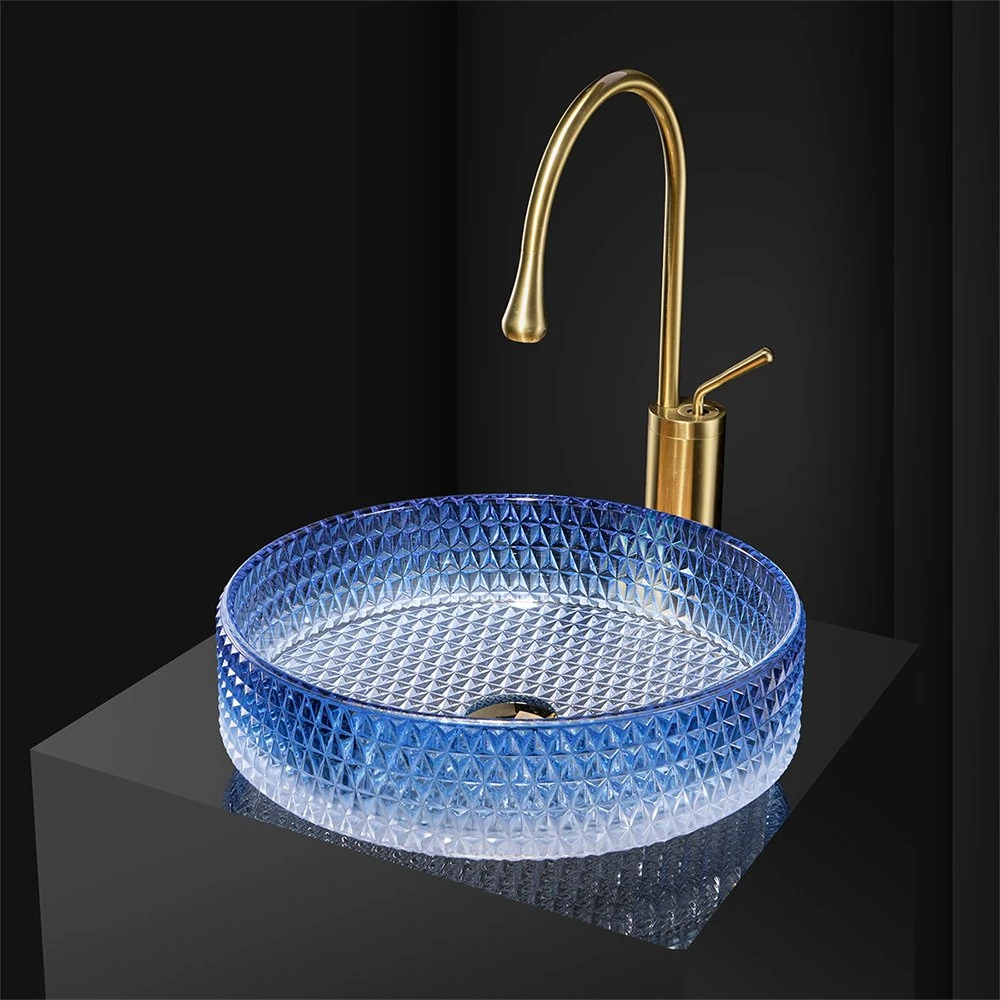 Blue Cylinder Shape Bling Bling Diamond Design Bathroom Crystal Sink