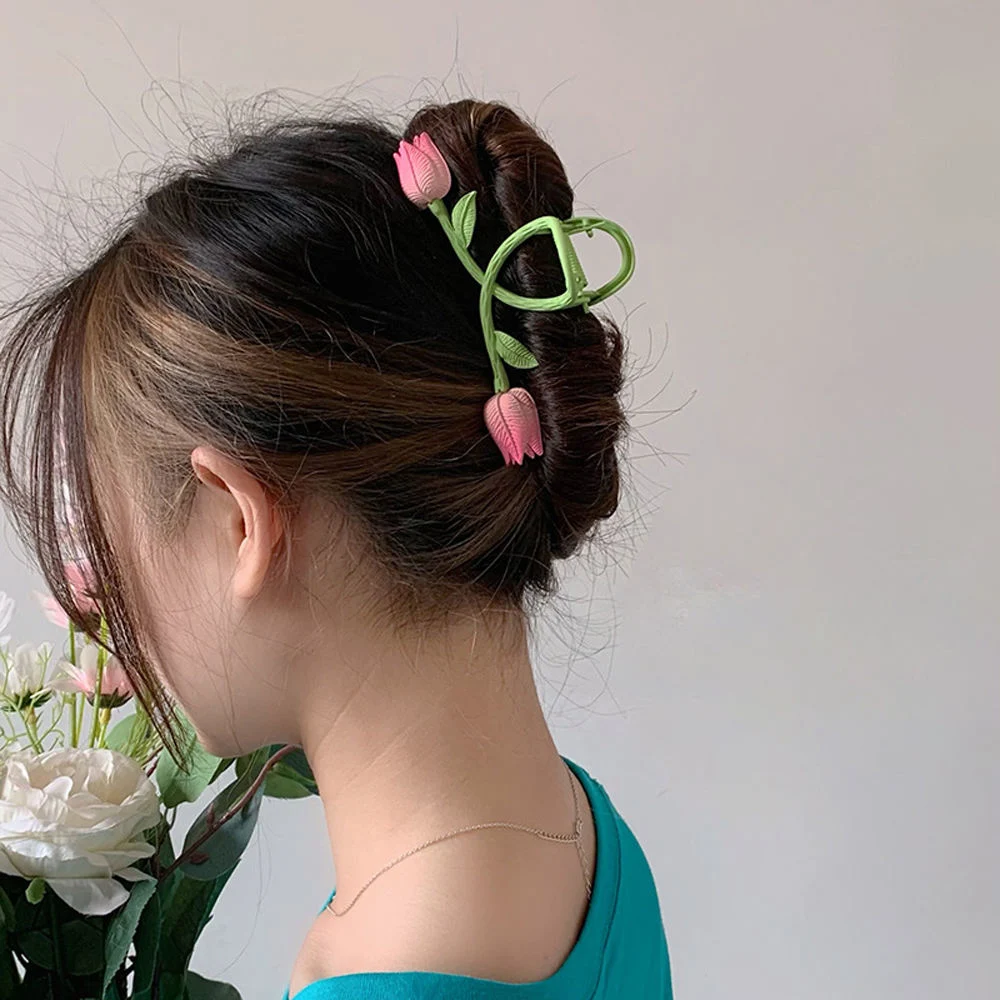 Tulip Flower Hair Claw clipes de cabelo girassol Metal HairPins maquiagem cabelo Estilo