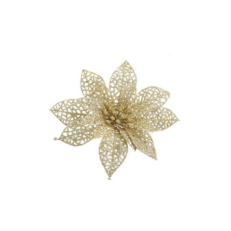 15cm polvo Flor pegajoso polvo ahuecado árbol de Navidad Reath Ratán Decoración Oro polvo Flor de Navidad