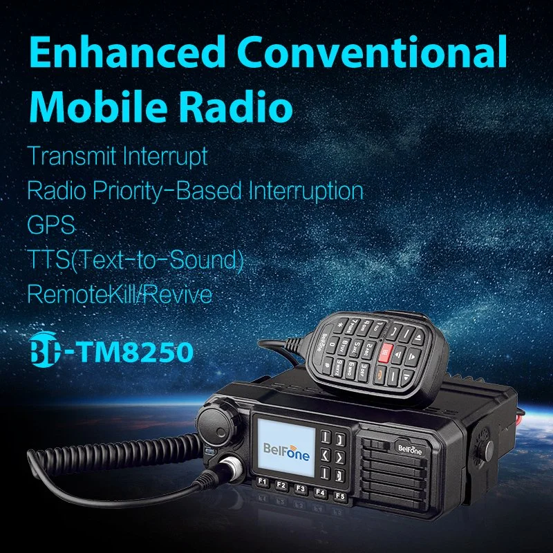 Ensemble complet de fonctionnalités numériques Mobile Radio Belfone Bf-TM8250 pour les communications critiques Mobile Radio GPS Radio montée sur véhicule.
