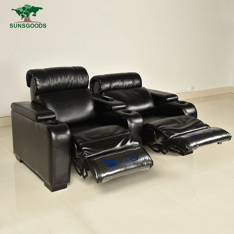 European Modern Style Home Theater Living Room Electric Recliner Leather Wood Frame Furniture