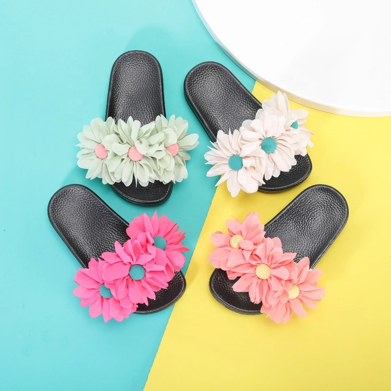 Footwear Wholesale PVC Children Sandal Slippers Summer Girls Flower Summer Beach Girls Slides Beach Sandals PVC Kids Shoes