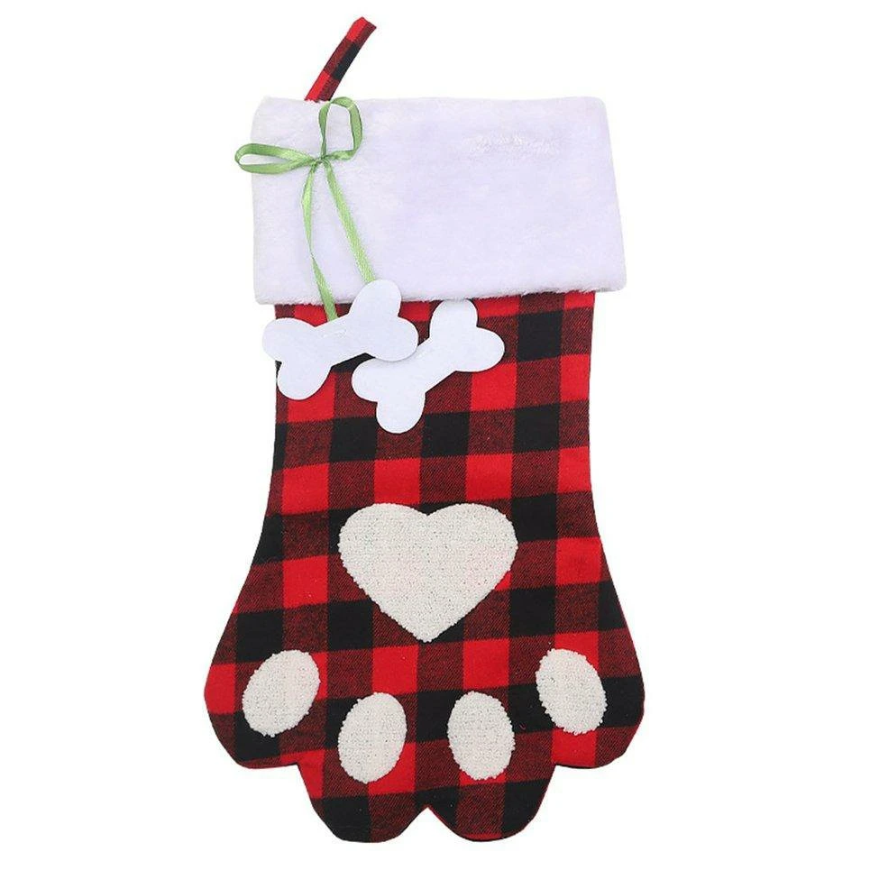 Plaid Dog Paw Sock Christmas Stocking Christmas Tree Pendentif Gift Bag