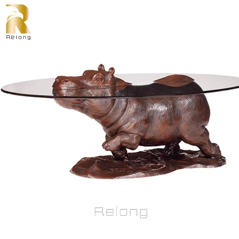 Modern Indoor Bronze Statue Home Decor Life Size Bronze Sitting Hippo Sculpture Coffee Table Supplier