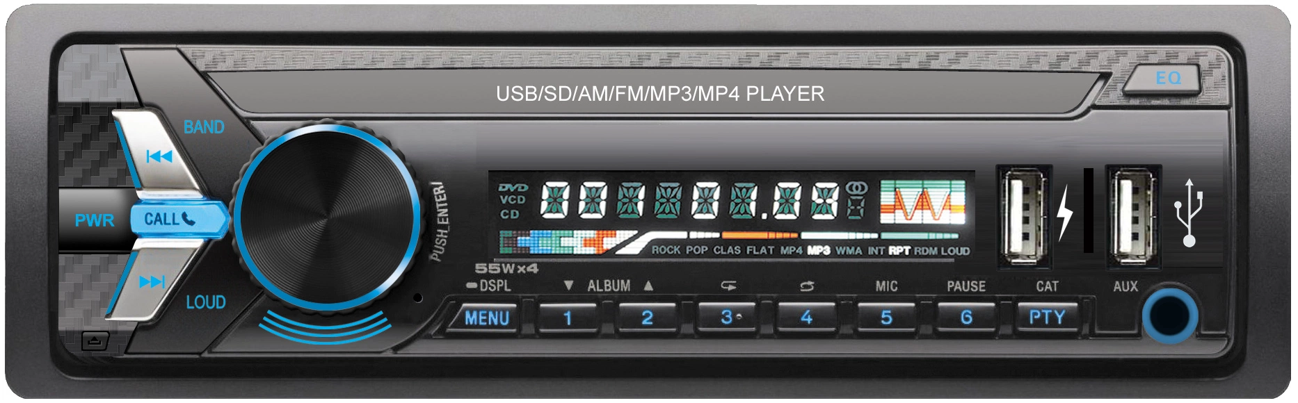 Fixed Panel Car MP3 Player con doble USB