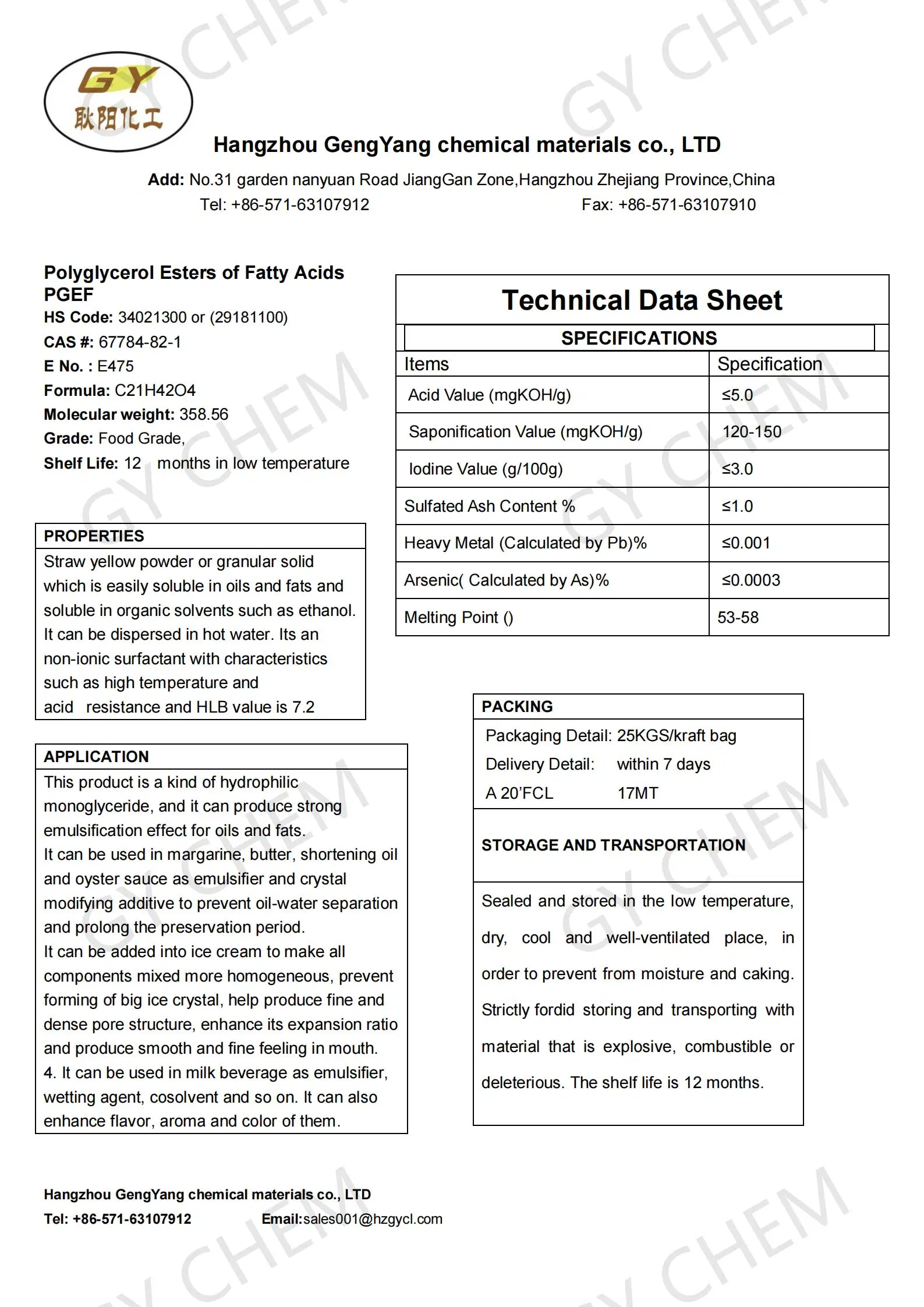 Best Quality Polyglycerol Esters of Fatty Acids (PGE)