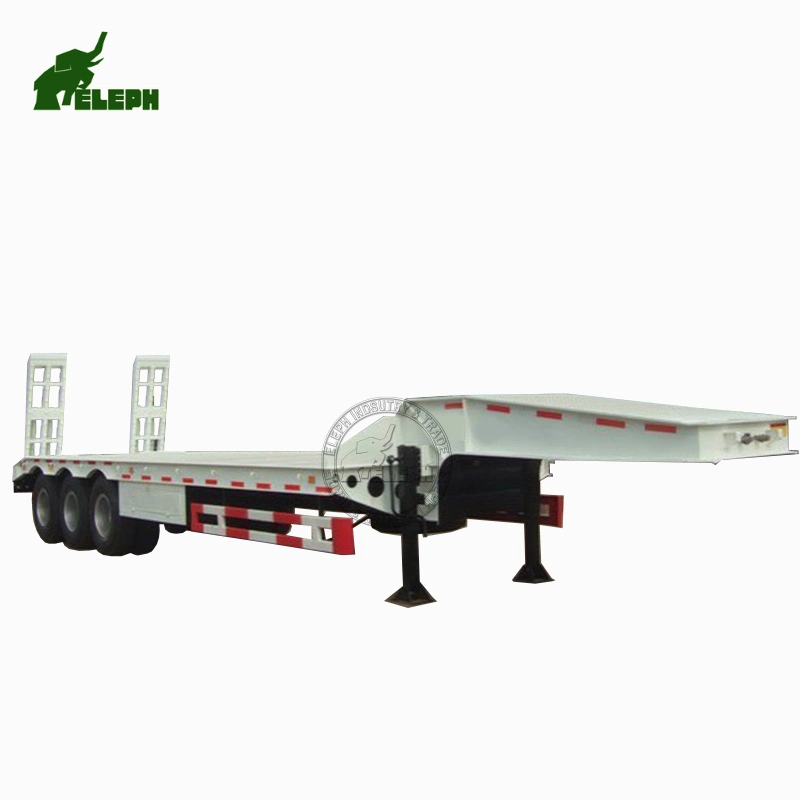 Second Hand Heavy Duty Cargo 40 FT Platform Long Excavator Transport Lowbed Semi Truck Trailer