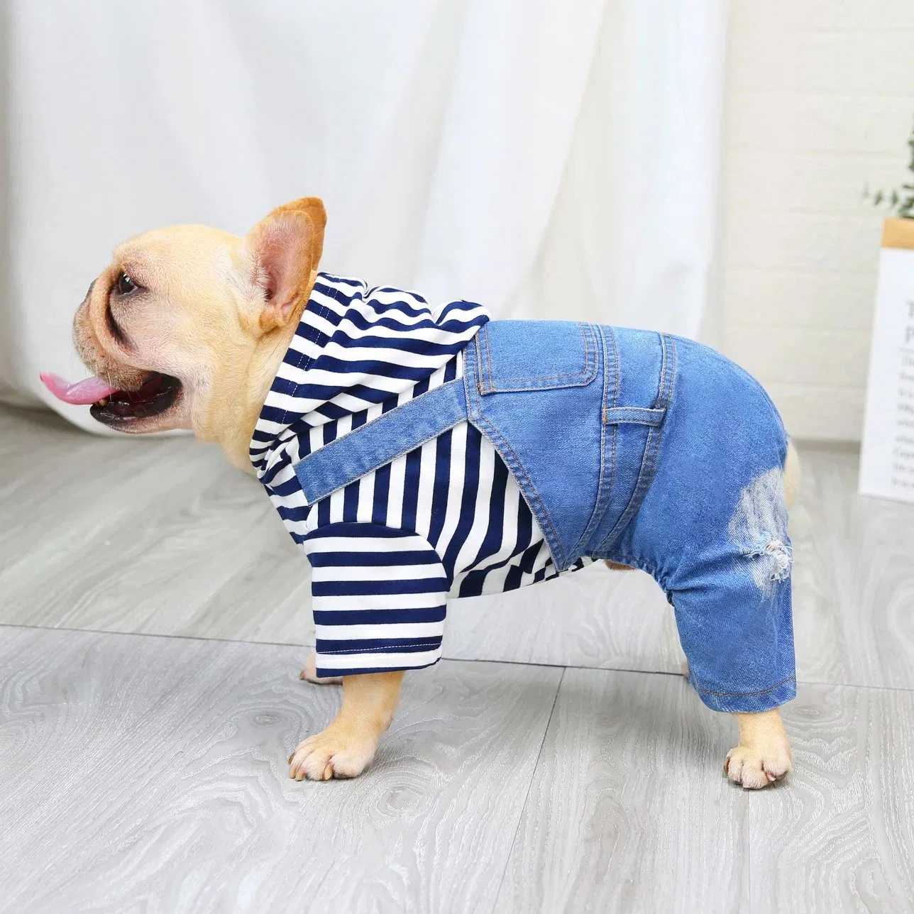 Fashionable Cowboy Style Button Design Pet Jeans Clothes Casual Pet Shirts Stripe Dog Clothes