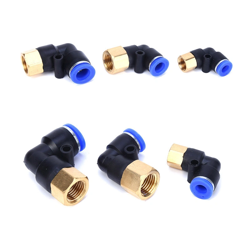 Plf 1/4 1/8 3/8 1/2 BSPT Female Thread Elbow L-Shape Plastic Brass Blue Threaded-to-Tube One-Touch Pneumatic Fittings