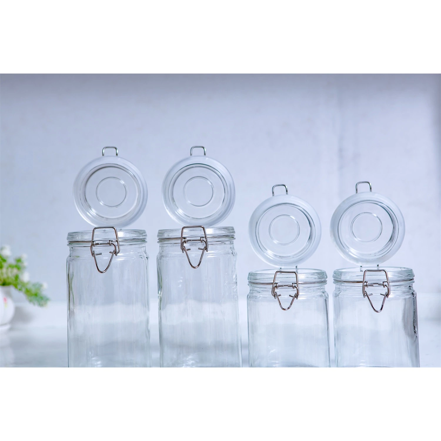 Wholesale/Supplier Christmas Gift Clear Large Candy Biscuit Glass Storage Jar Set with Decorative Ceramic Lid