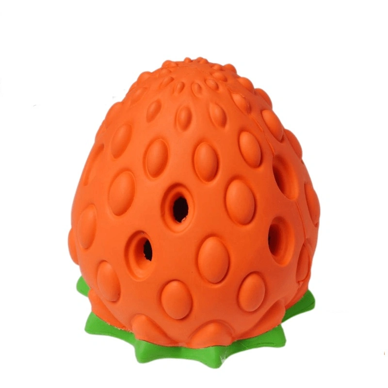 Manufacturer Pet Supplies New Arrival Rubber Toy Strawberry Shape Puzzle Dog Toy Leaked Food Chew Toy