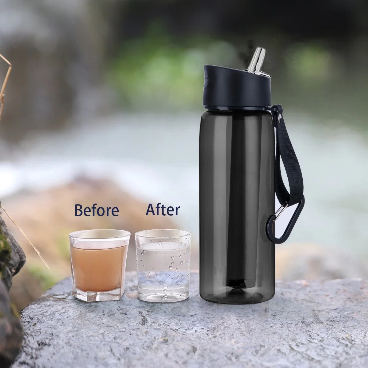 Filtre à eau extérieur, bouteilles de survie et de paille pour le camping et l'escalade.