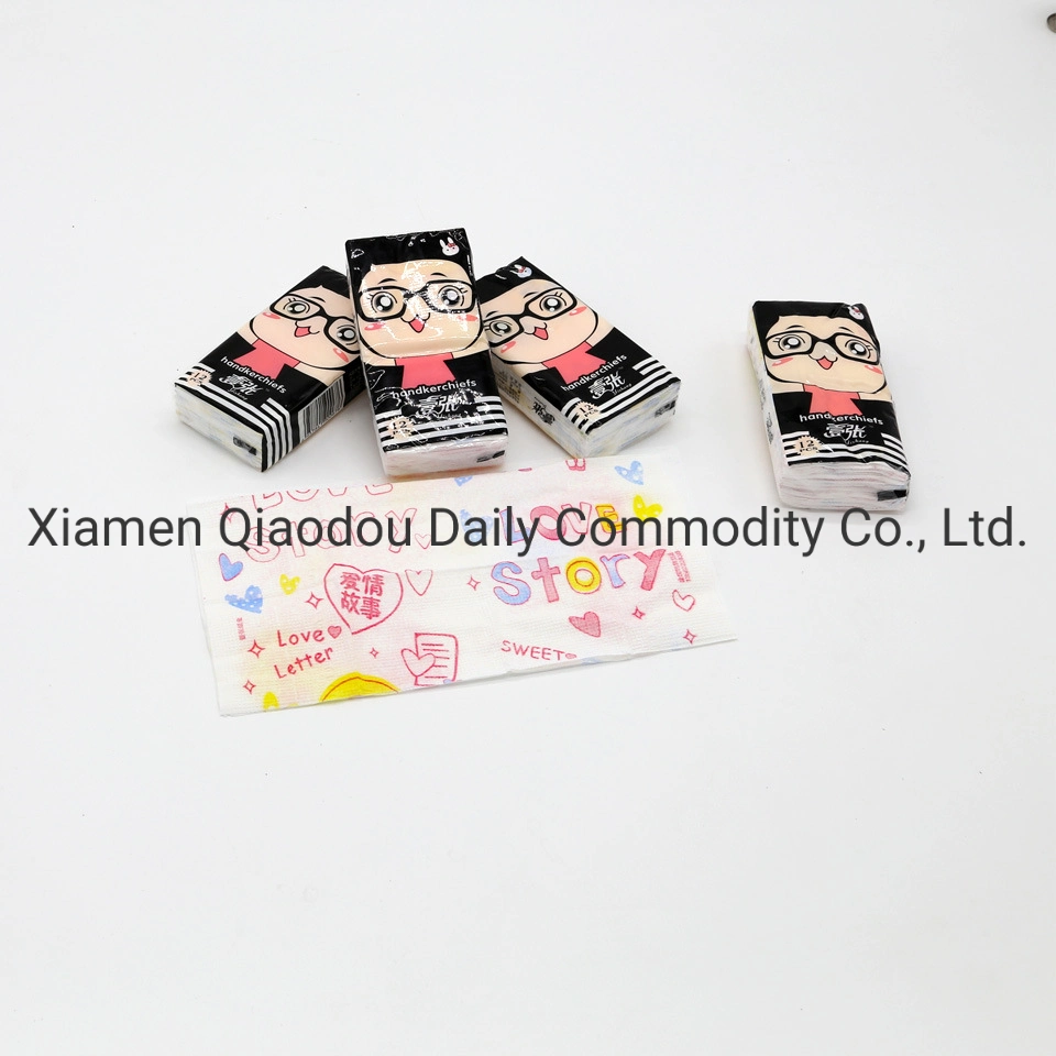 Qiaodou OEM Hot Selling Cheap Soft Facial Tissue Colorful Printed Handkerchief Paper