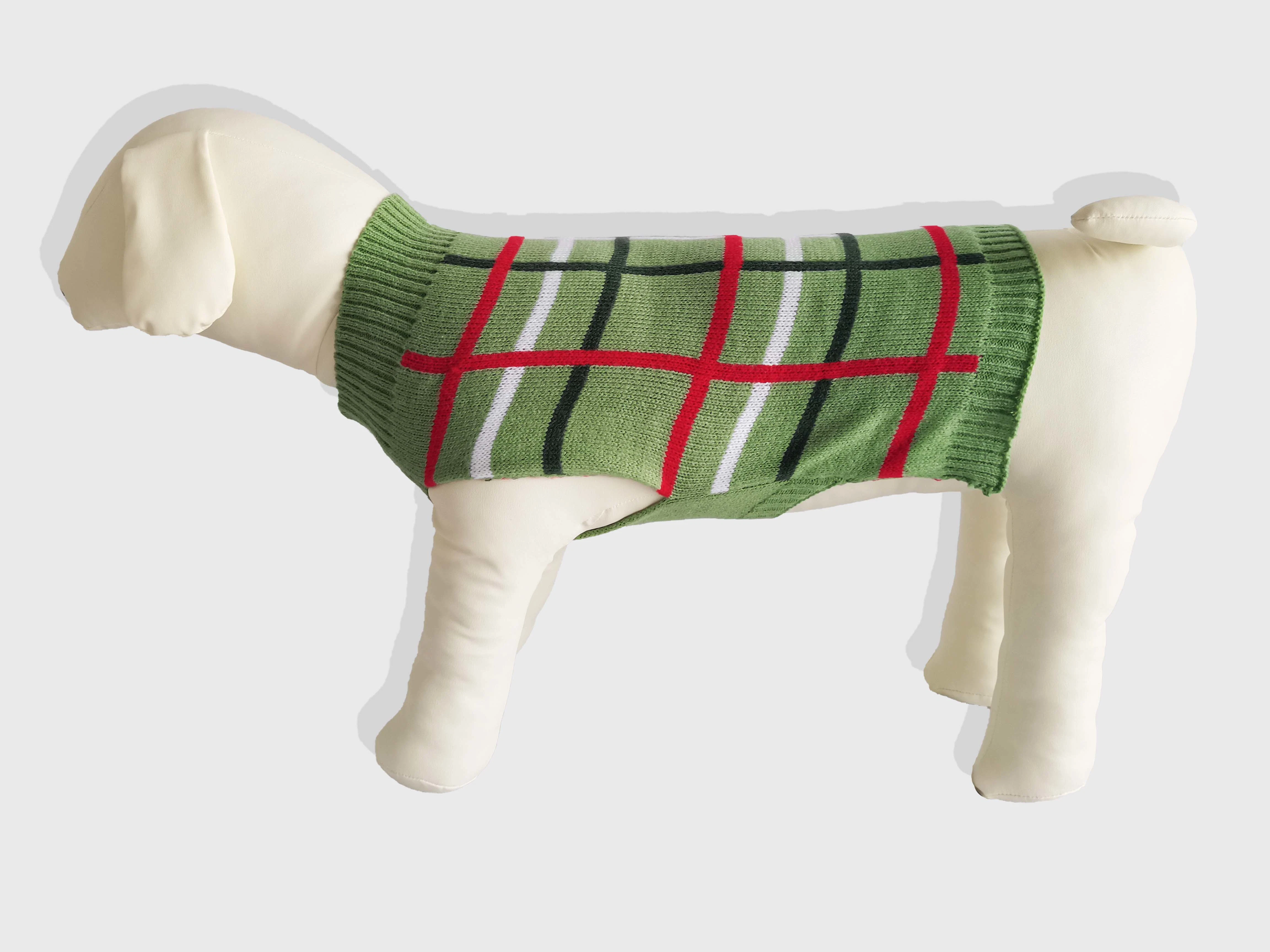 Factory Durable Constrast-Color Checked Jacquard Knitted Dog Pet Sweater Apparel