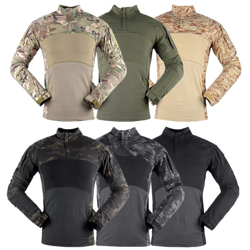 Outdoor Military Uniform Camouflage Knitted Long Sleeve Frog Shirt