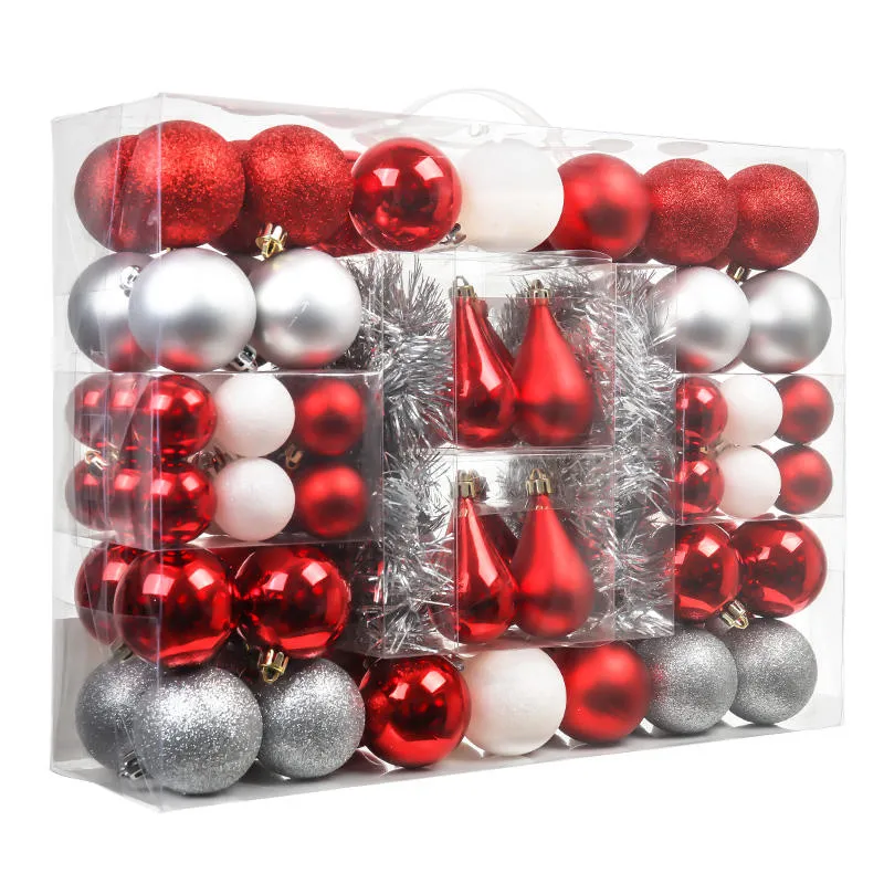 30-100mm 86PCS Red and White Christmas Plastic Ball Ornament