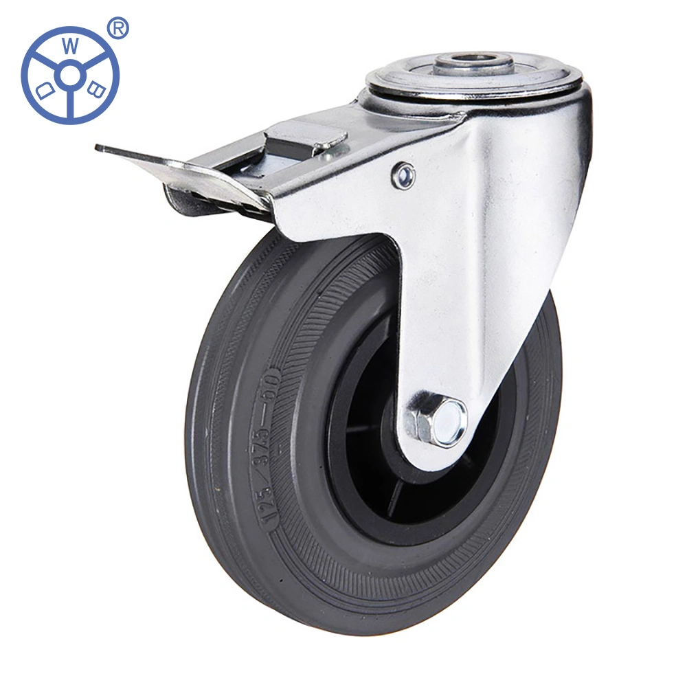 Standard Industrial Caster Swivel Roller Plastic Core Casters Rubber Material Fix Castor Wheel Brake