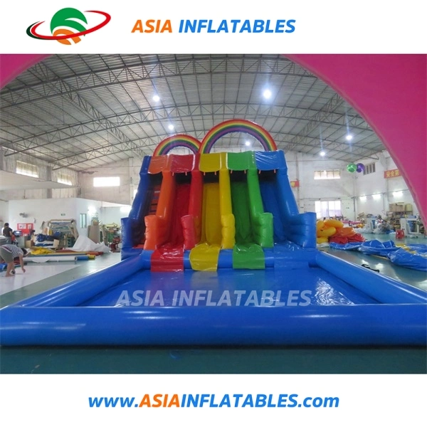 Cheap Factory Cost Inflatable Rainbow Slide, Rainbow Water Slide, Inflatable Rainbow Slide with Pool