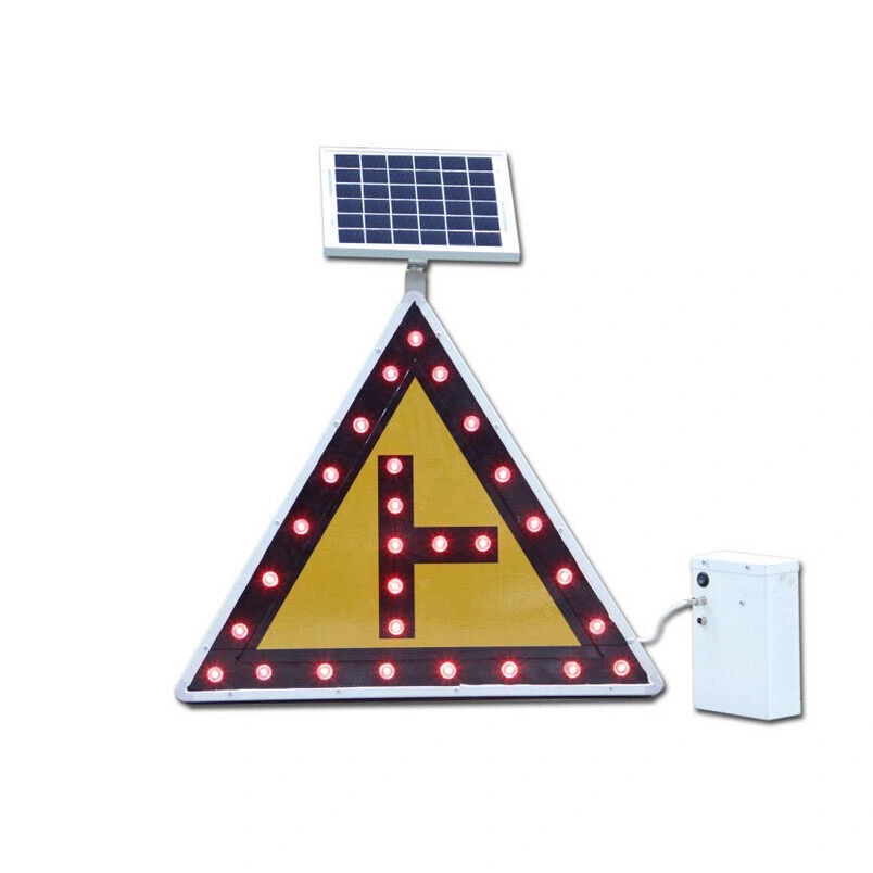 Energía solar aluminio tráfico señal direccional Alta película reflectante Triángulo Placa personalizada Luz intermitente LED Solar señal de advertencia de seguridad de tráfico