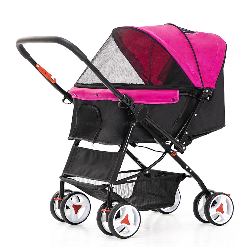 Drei Rad Zusammenklappbare Haustier Kinderwagen, Hund Jogger Travel Cats Carrier Einstellbare Vordach Lagerung Bremse Mesh-Fenster, Vier-Rollen-Trolley-Reisewagen Getriebe Esg16674