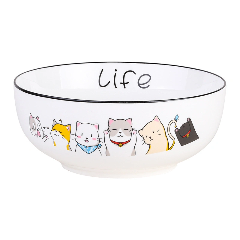 New Bone China Salad Fruit Bowl Cereal Bowl Japanese Style Soup Bowl Ramen Bowl Children Tableware Cartoon Ceramic Household Tableware Factory Direct Sales