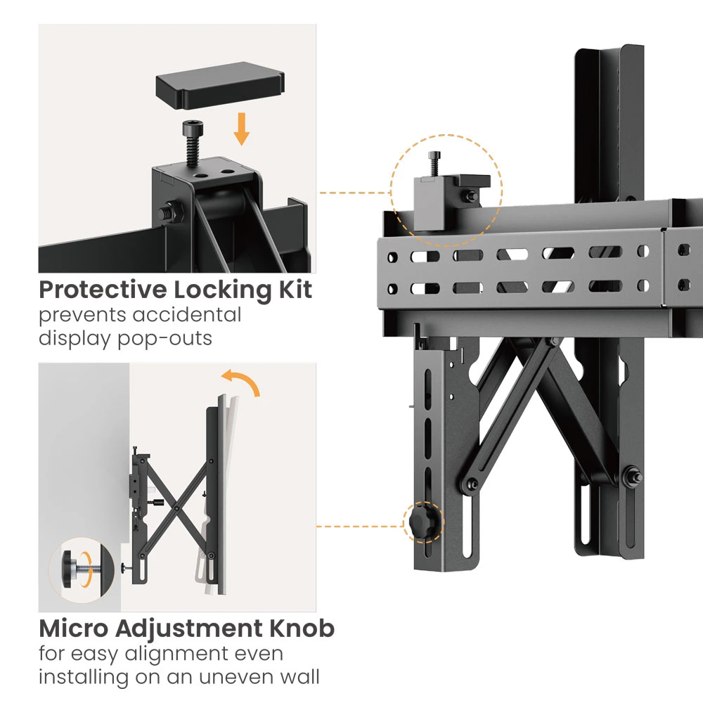 Economical Full Service Adjustment Display Bracket Pop-out Mounting System Video Wall Mount with Max. VESA 600x400 Anti-Theft Locking