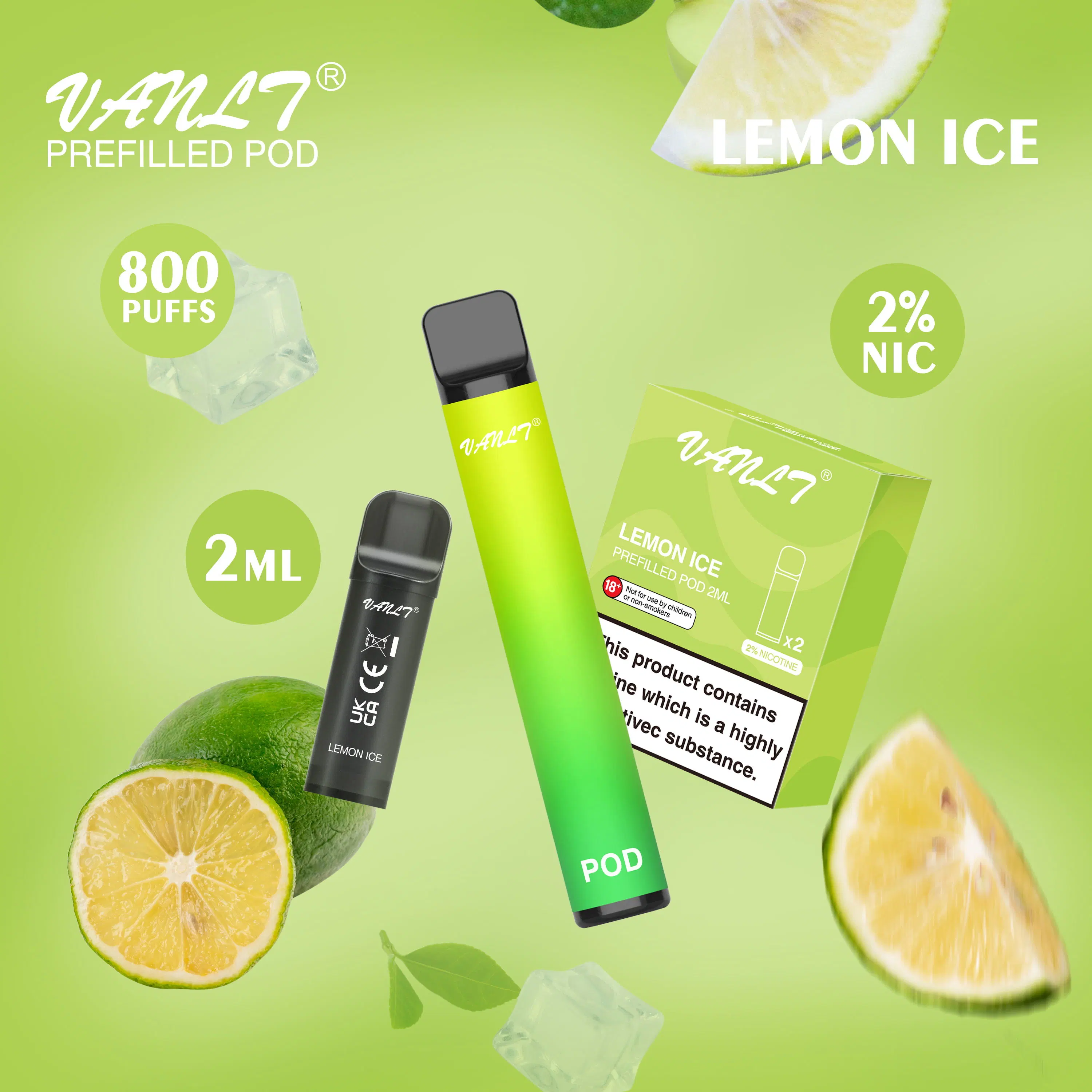 Original Vanlt 800 Puffs Lemon Ice Disposable Vape Pod E Cigarette Devices Rechargeable Battery 400mAh 2ml Prefilled Cartridge Pod Kits